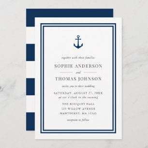 Editable Color Anchor and White Stripes Wedding Invitation