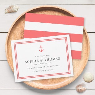 Editable Color Anchor White Stripes Save the Date Invitation