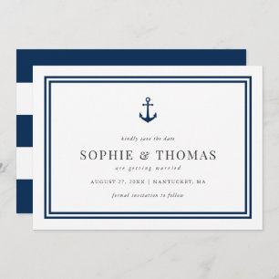Editable Color Anchor White Stripes Save the Date Invitation