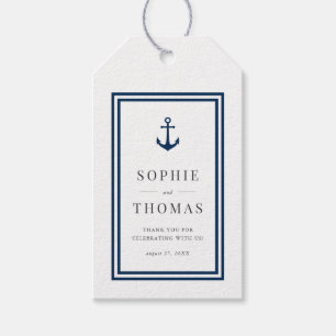 Editable Color Anchor White Stripes Wedding Gift Tags