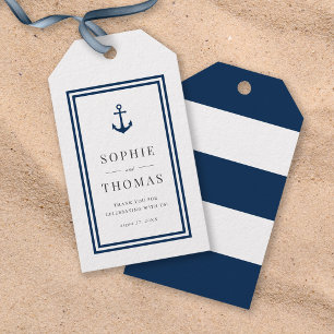 Editable Color Anchor White Stripes Wedding Gift Tags