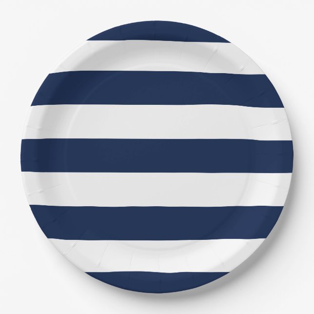 Editable Color and Large White Stripes Paper Plates (Front)