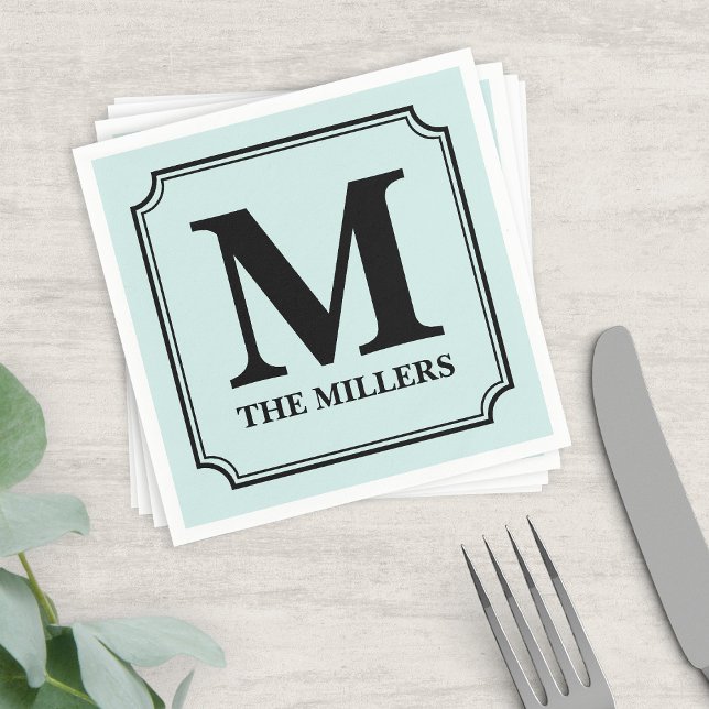 Editable Color Background Name Monogram Paper Napkins (Creator Uploaded)