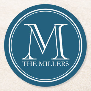 Editable Color Bar/ Diner / Name Round Monogram Paper Coaster