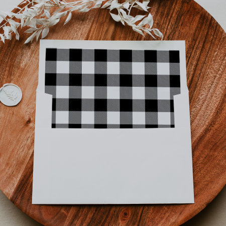Editable Color | Black Buffalo Plaid Pattern Envelope Liner