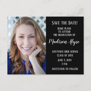 Editable Color Black Photo Graduation Save Date Announcement Postcard