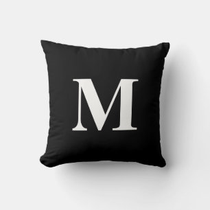 Editable Color Black White Monogram Throw Pillow