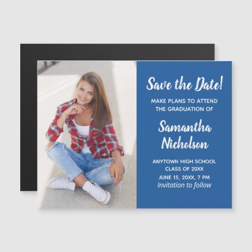 Editable Color Blue Graduation Photo Save Date