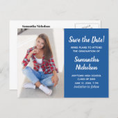 Editable Color Blue Graduation Photo Save Date Announcement Postcard (Front/Back)