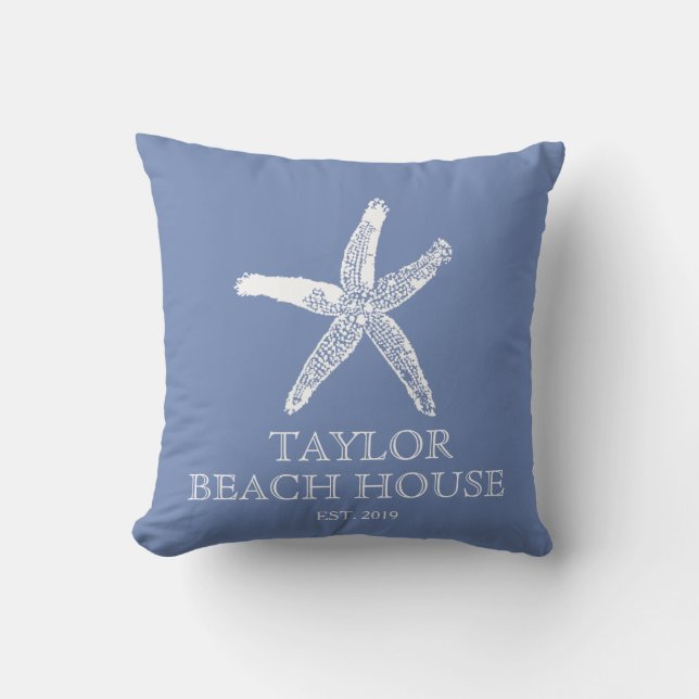Editable Color Blue Starfish Beach House Pillow (Front)
