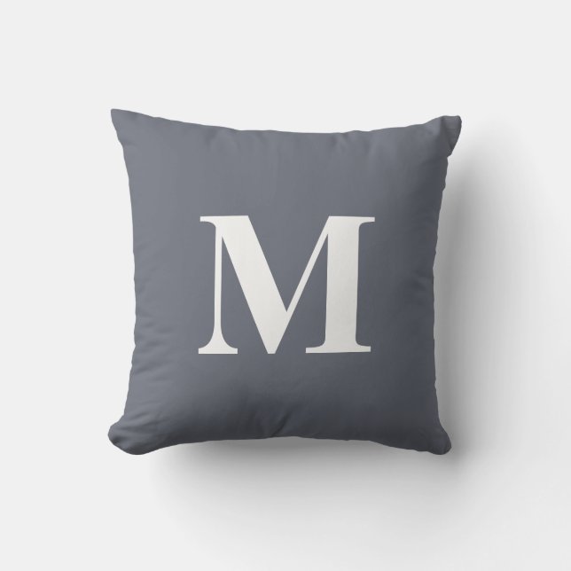 Editable Color Blue White Monogram Initial Outdoor Pillow (Front)