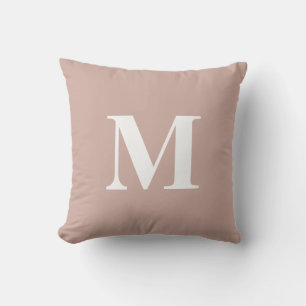 Editable Color Blush Pink White Monogram Initial Outdoor Pillow