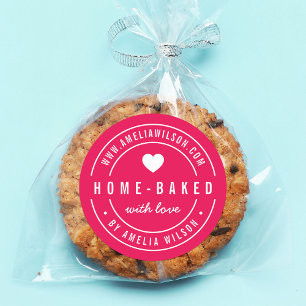 EDITABLE Color Bold Home-baked With Love Heart Classic Round Sticker
