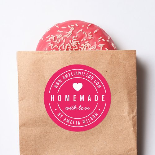 EDITABLE Color Bold Homemade With Love Heart Classic Round Sticker