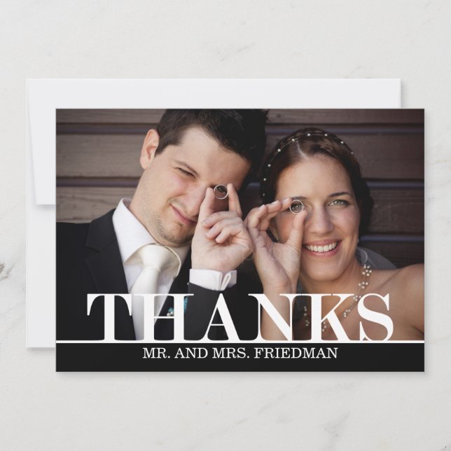 Editable Color Bold Thanks Photo Thank You Card (Front)