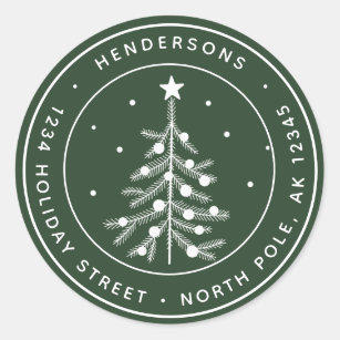Editable Color Christmas Tree Return Address Green Classic Round Sticker