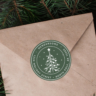 Editable Color Christmas Tree Return Address Green Classic Round Sticker