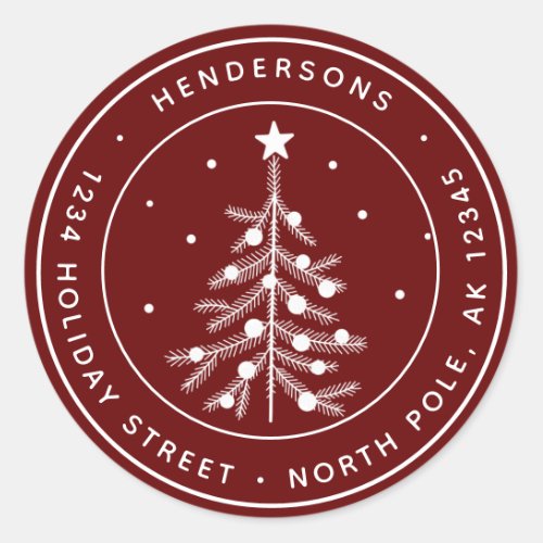 Editable Color Christmas Tree Return Address Red Classic Round Sticker