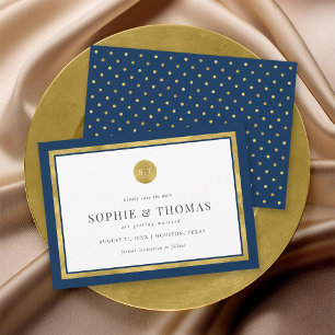 Editable Color Classic Gold Monogram Save the Date Invitation