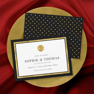 Editable Color Classic Gold Monogram Save the Date Invitation