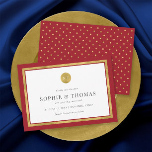 Editable Color Classic Gold Monogram Save the Date Invitation