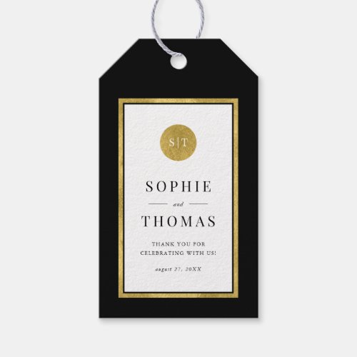 Editable Color Classic Gold Round Monogram Wedding Gift Tags
