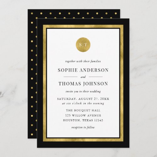 Editable Color Classic Gold Round Monogram Wedding Invitation