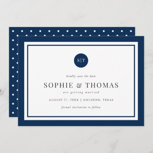 Editable Color Classic Monogram Save the Date Invitation