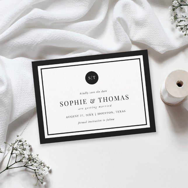 Editable Color Classic Monogram Save the Date Invitation (Creator Uploaded)