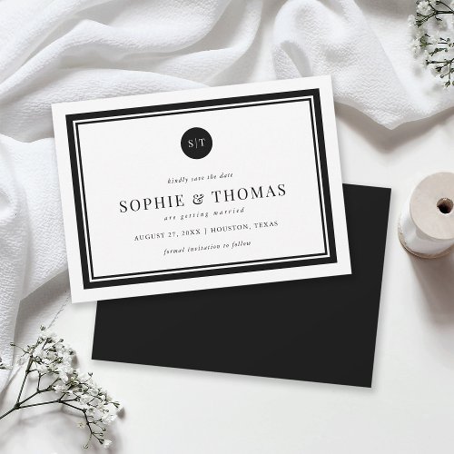 Editable Color Classic Monogram Save the Date Invitation