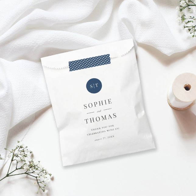 Editable Color Classic Round Monogram Wedding  Favor Bag (Creator Uploaded)