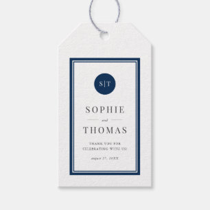 Editable Color Classic Round Monogram Wedding Gift Tags