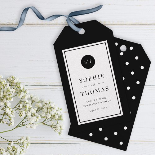 Editable Color Classic Round Monogram Wedding Gift Tags
