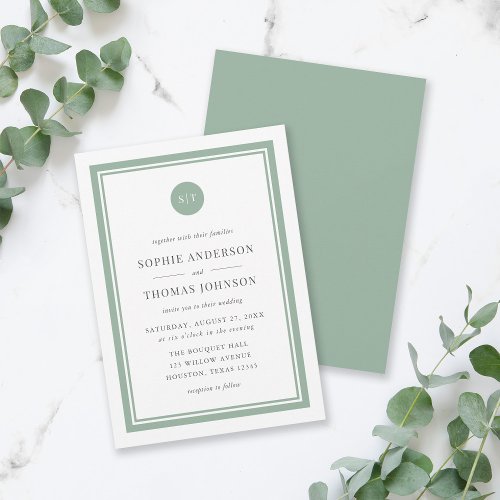 Editable Color Classic Round Monogram Wedding Invitation