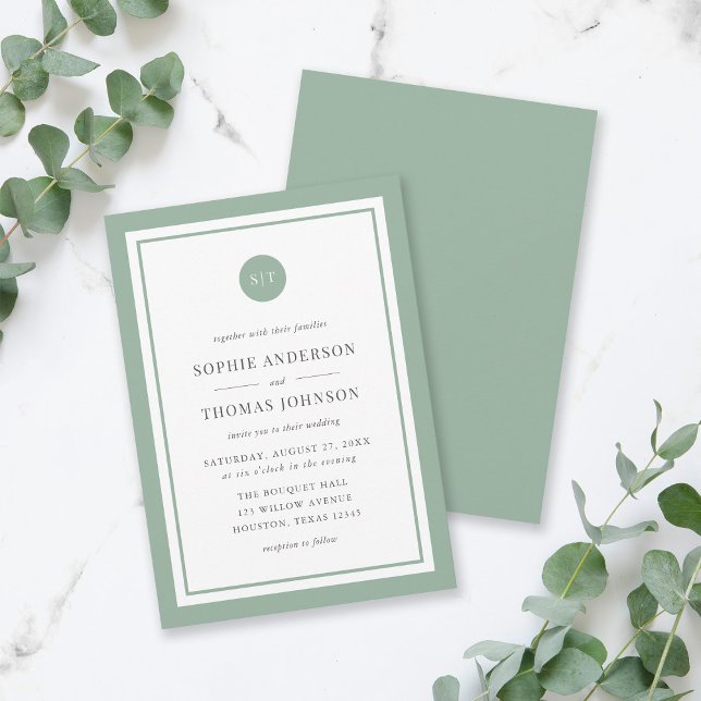 Editable Color Classic Round Monogram Wedding Invitation (Creator Uploaded)