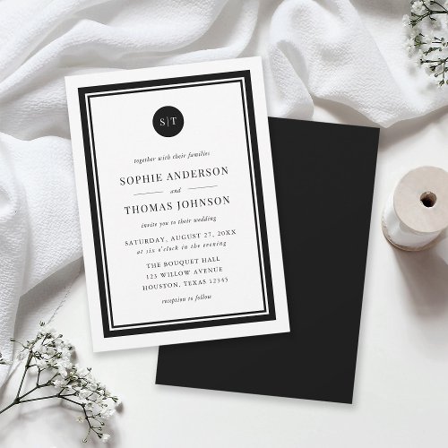 Editable Color Classic Round Monogram Wedding Invitation