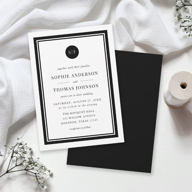 Editable Color Classic Round Monogram Wedding Invitation (Creator Uploaded)
