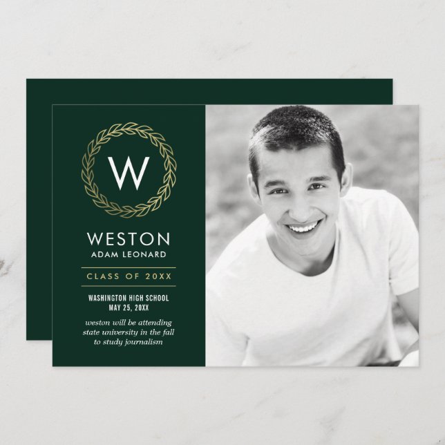 Editable Color Classic Wreath Graduation Card (Front/Back)