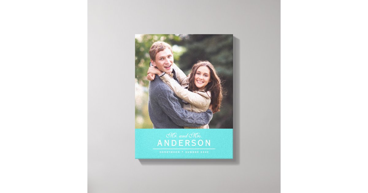EDITABLE COLOR Cursive Mr & Mrs Family Name Photo Canvas Print | Zazzle