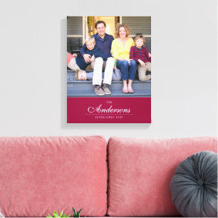 Editable Color Cursive The Family Name Photo Canvas Print