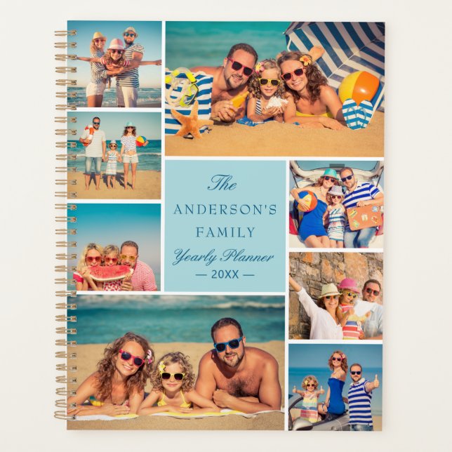 Editable Color Custom 9 Photo Collage Family Planner (Front)
