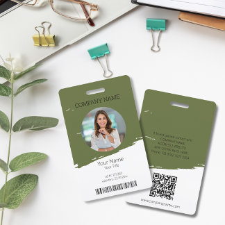 Editable Color Employee ID Photo, QR & Bar Code Badge