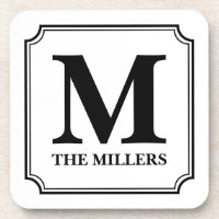 Editable Color Family Name / Bar / Diner Monogram Beverage Coaster