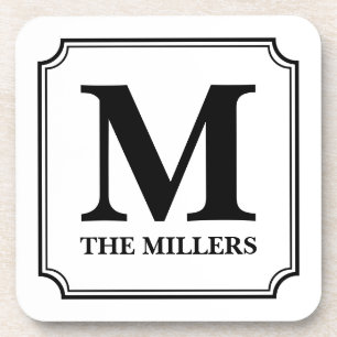 Editable Color Family Name / Bar / Diner Monogram Beverage Coaster