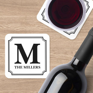 Editable Color Family Name / Bar / Diner Monogram Beverage Coaster