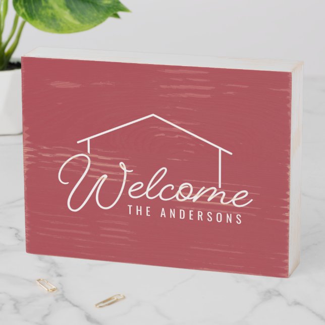 Editable Color Family Name House Welcome Wooden Box Sign (In Situ Horizontal)
