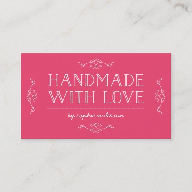 Editable Color Flourishes Handmade With Love Business Card (Front)