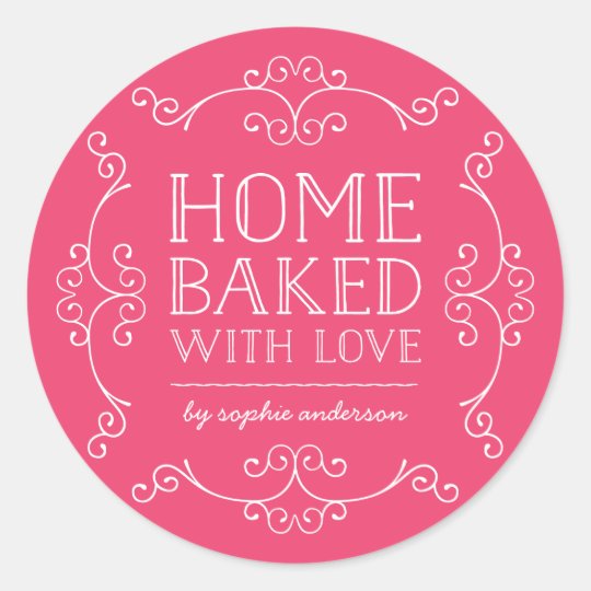 editable color flourishes home baked with love classic round sticker