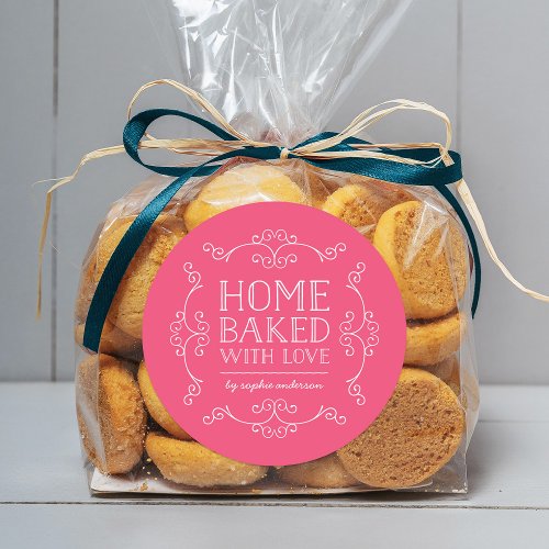 Editable Color Flourishes Home Baked With Love Classic Round Sticker