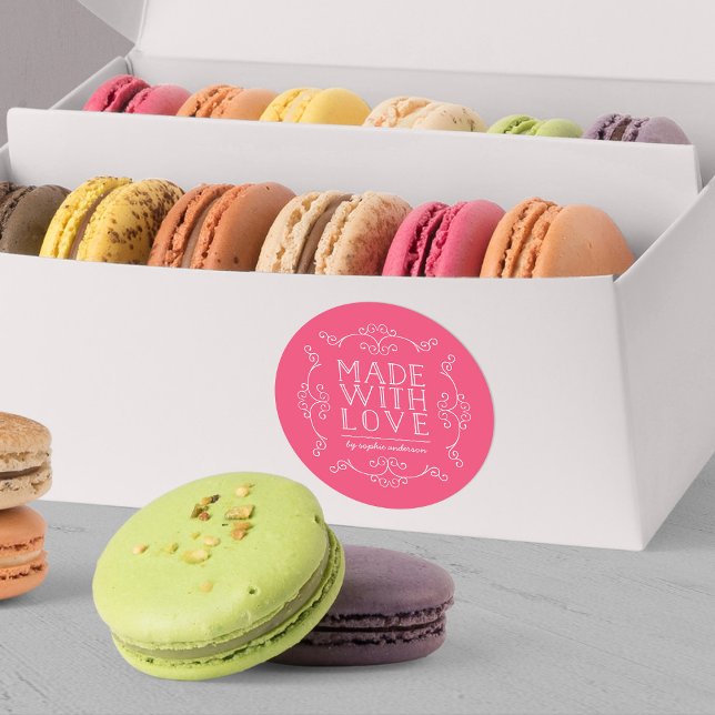 Editable Color Flourishes Made With Love Classic Round Sticker (Creator Uploaded)